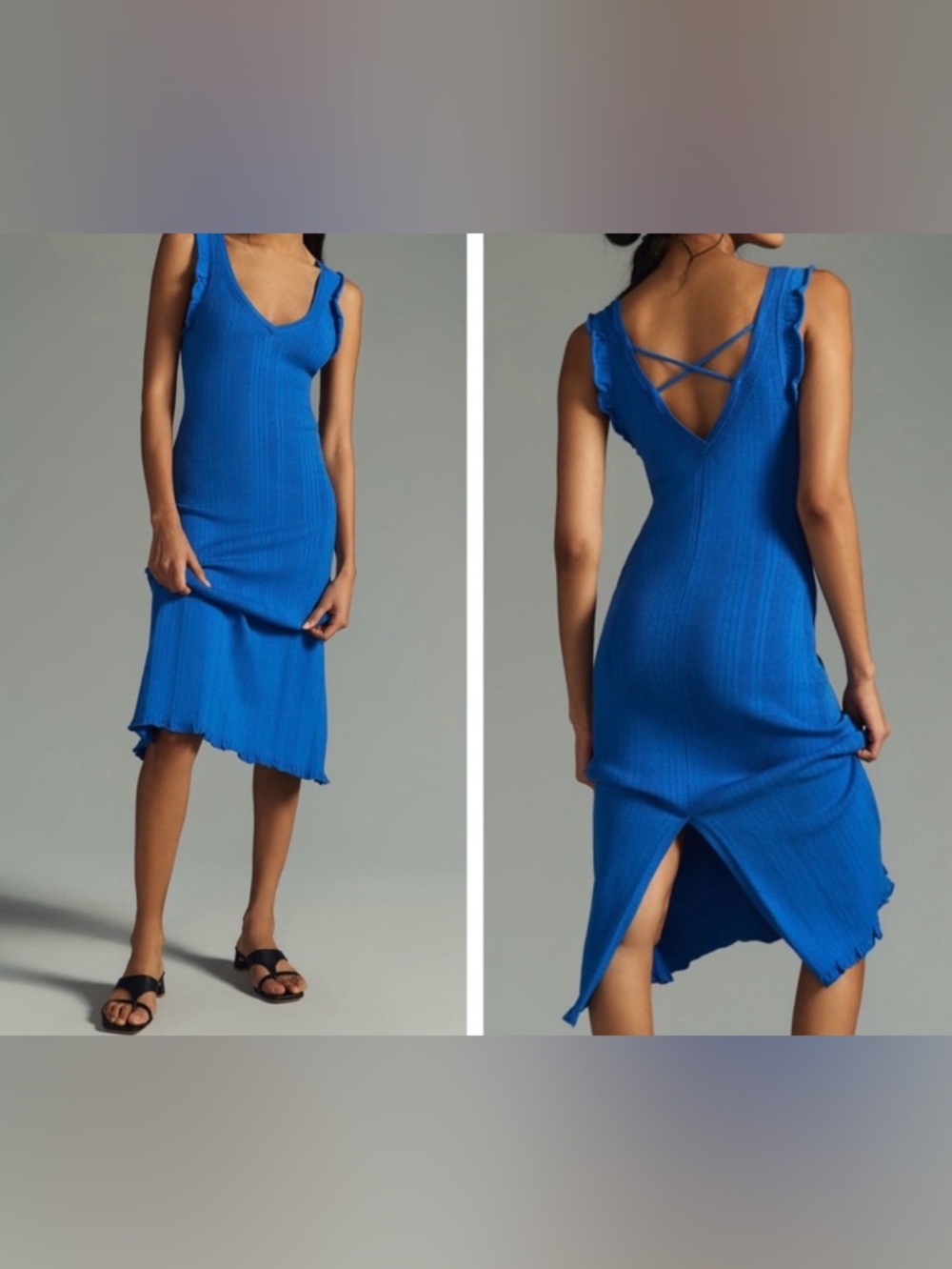 Anthropologie Daily Practice Azure Sapphire Knit midi DRESS Large - NWT $128 - Picture 3 of 16
